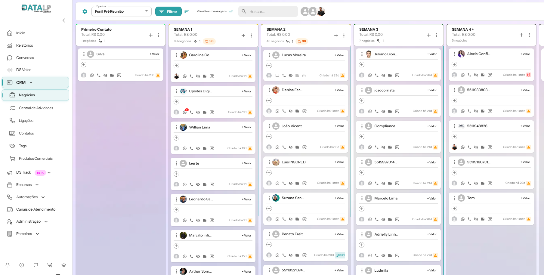 Organização de mensagens no CRM DataLP