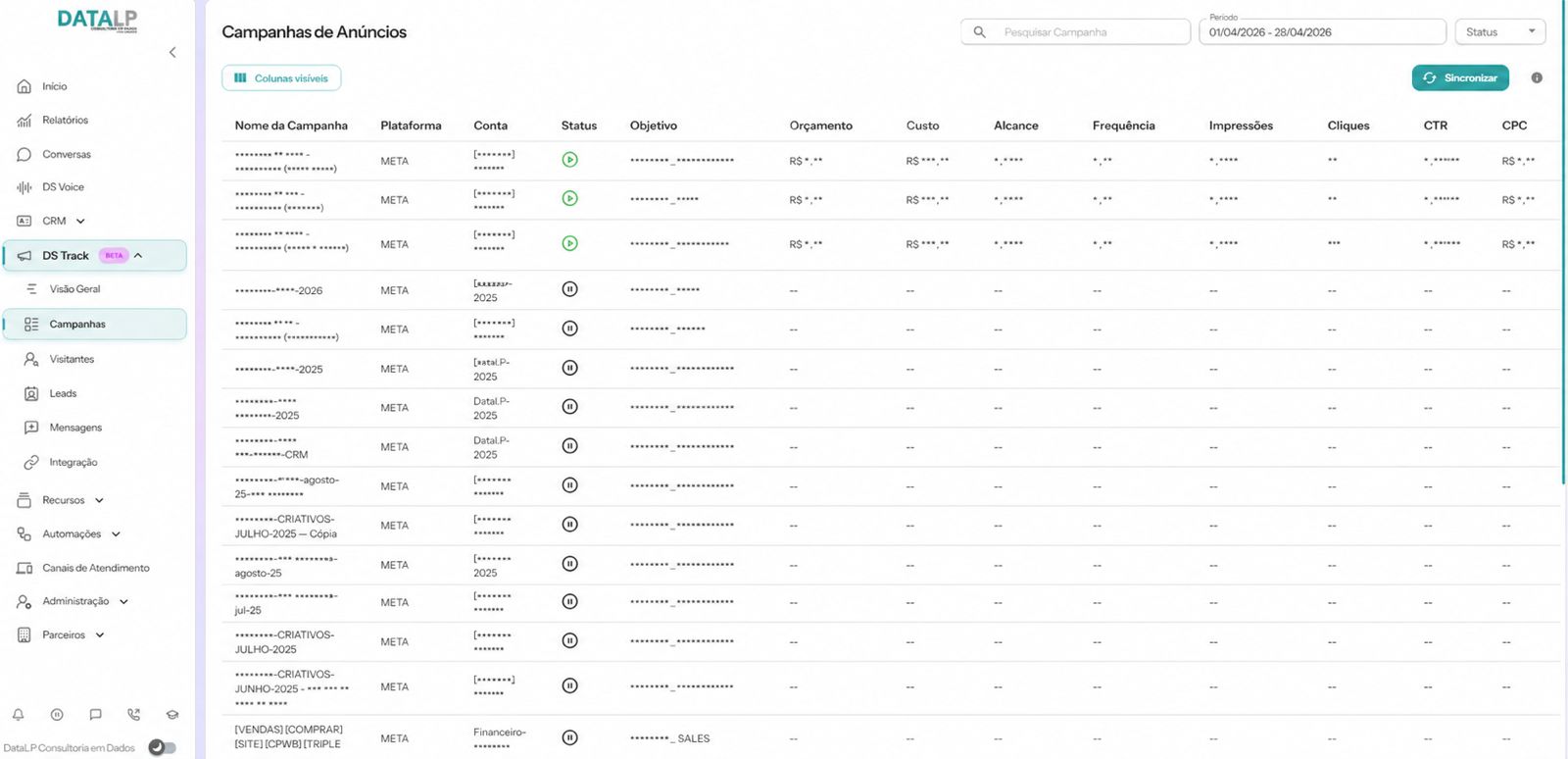 Campanhas de anúncios no CRM DataLP